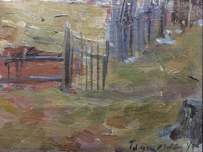 Oil painting End of Winter by Glushchenko Nikolay Petrovich, weathered wooden fence