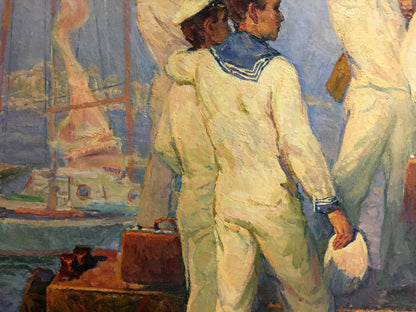 Oil painting Sails of our youth by Pavlyuk Georgy Nikolaevich: young sailor with suitcase