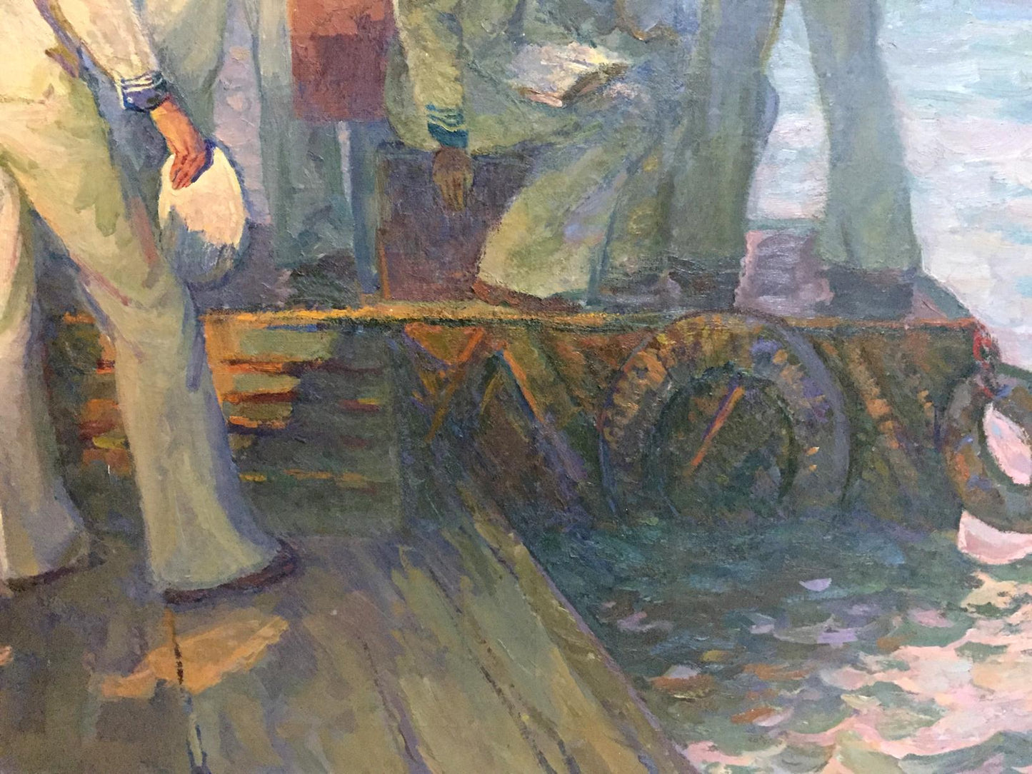 Weathered wooden dock in Oil painting Sails of our youth by Pavlyuk Georgy Nikolaevich