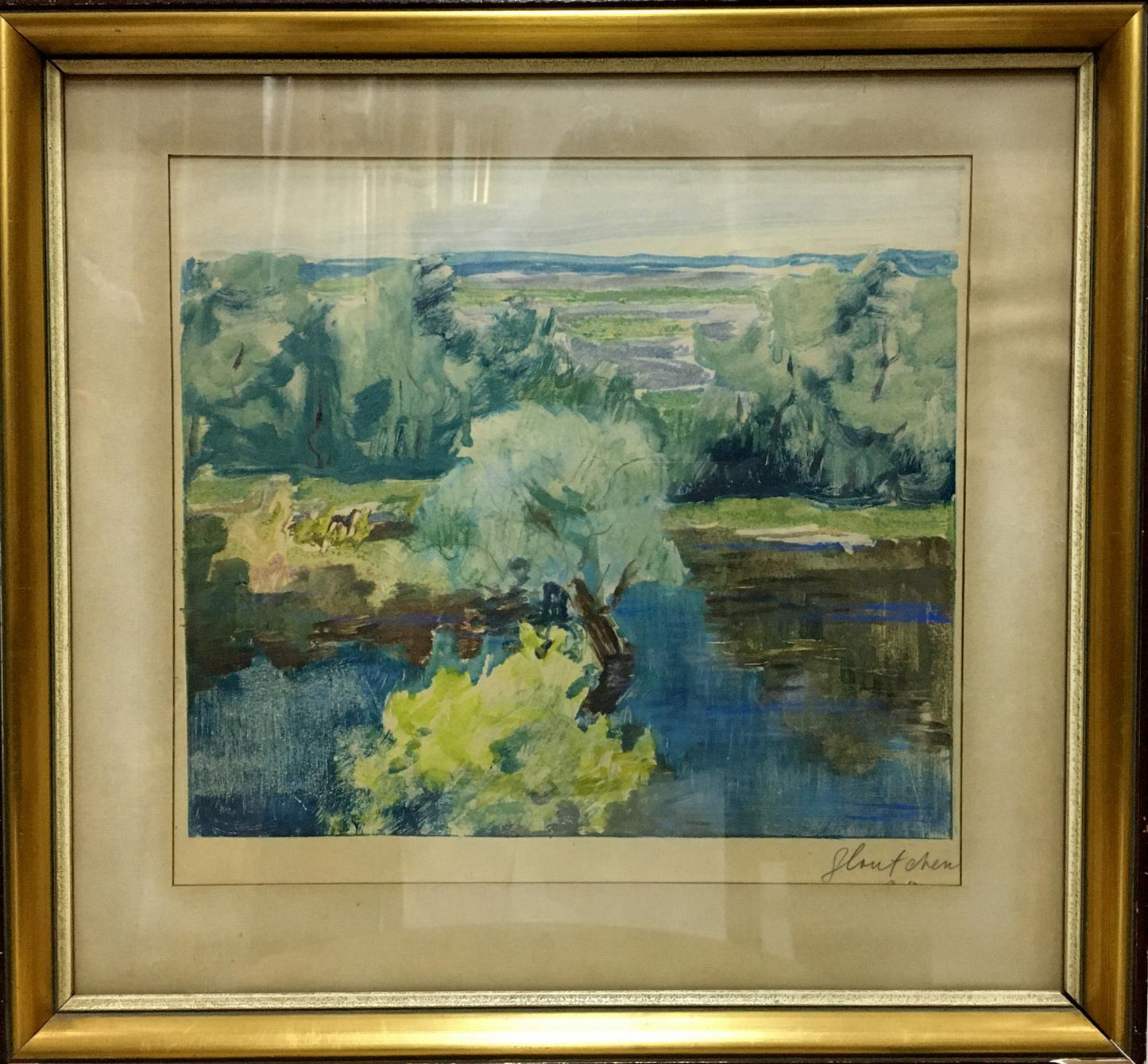 Framed watercolor landscape by Glushchenko Nikolay Petrovich