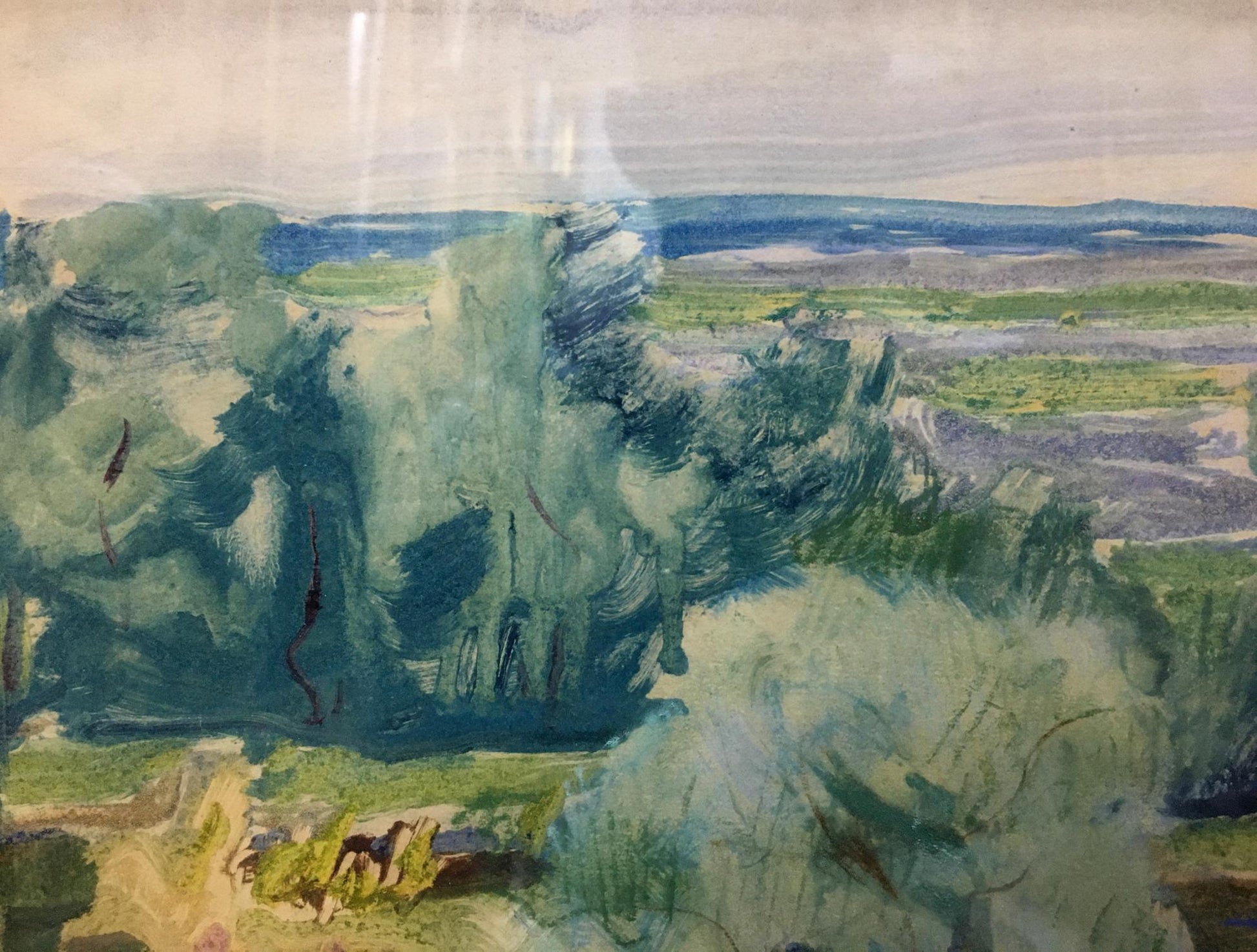 Watercolor landscape by Glushchenko Nikolay Petrovich, lush trees and fields