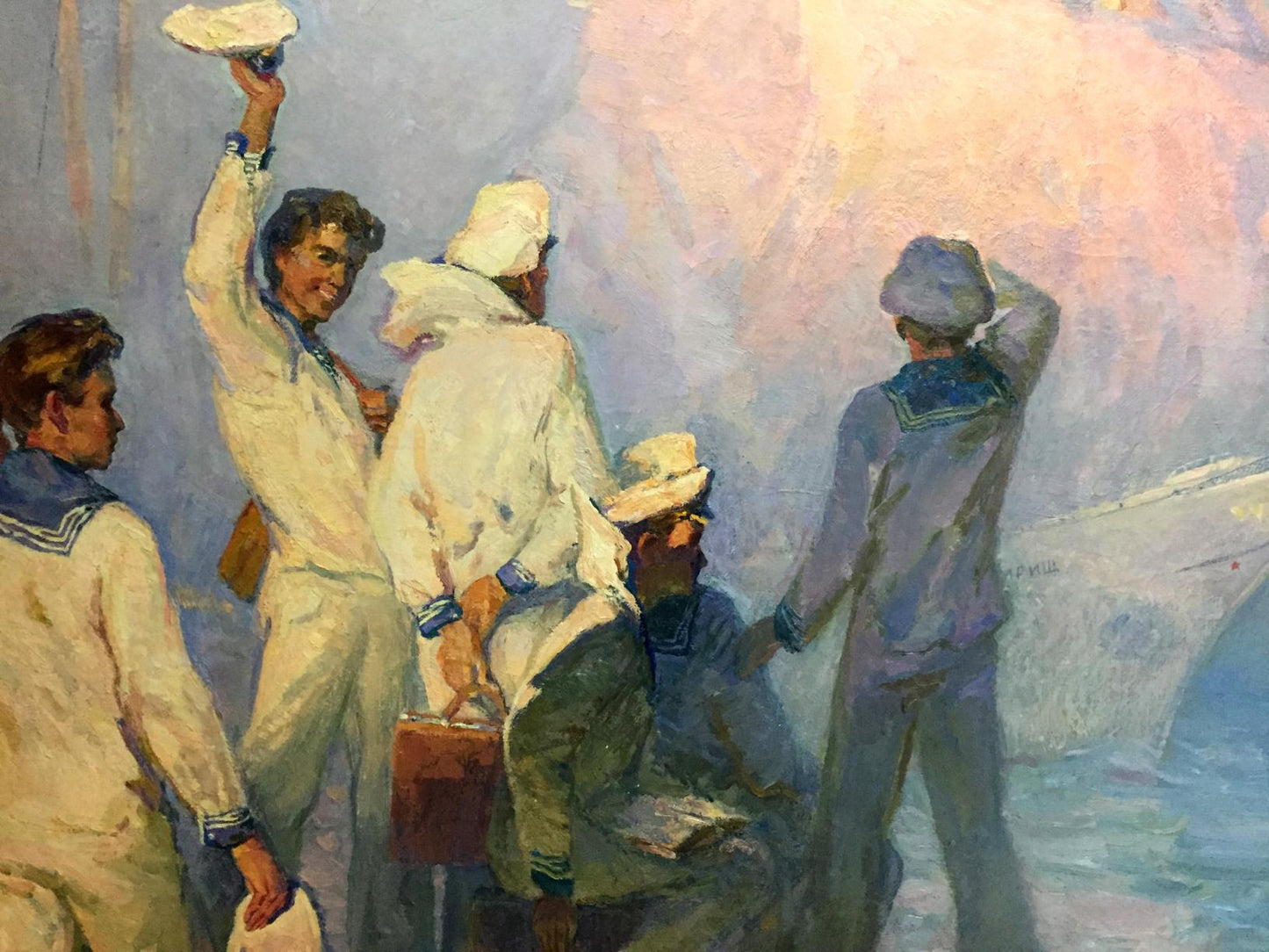 Oil painting Sails of our youth by Pavlyuk Georgy Nikolaevich, sailors raising hat