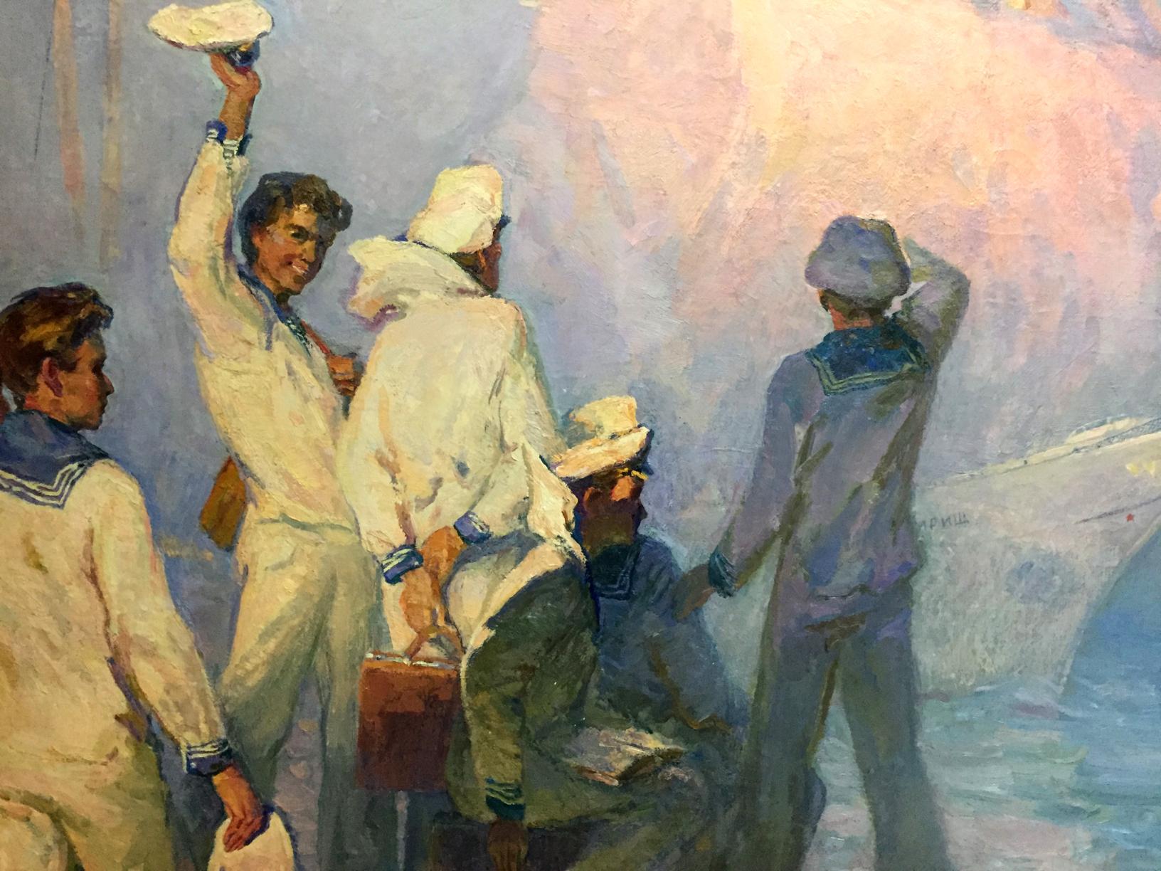 Oil painting Sails of our youth by Pavlyuk Georgy Nikolaevich, sailors raising hat