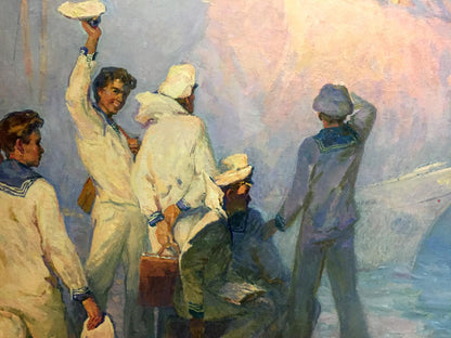 Oil painting Sails of our youth by Pavlyuk Georgy Nikolaevich, sailors raising hat