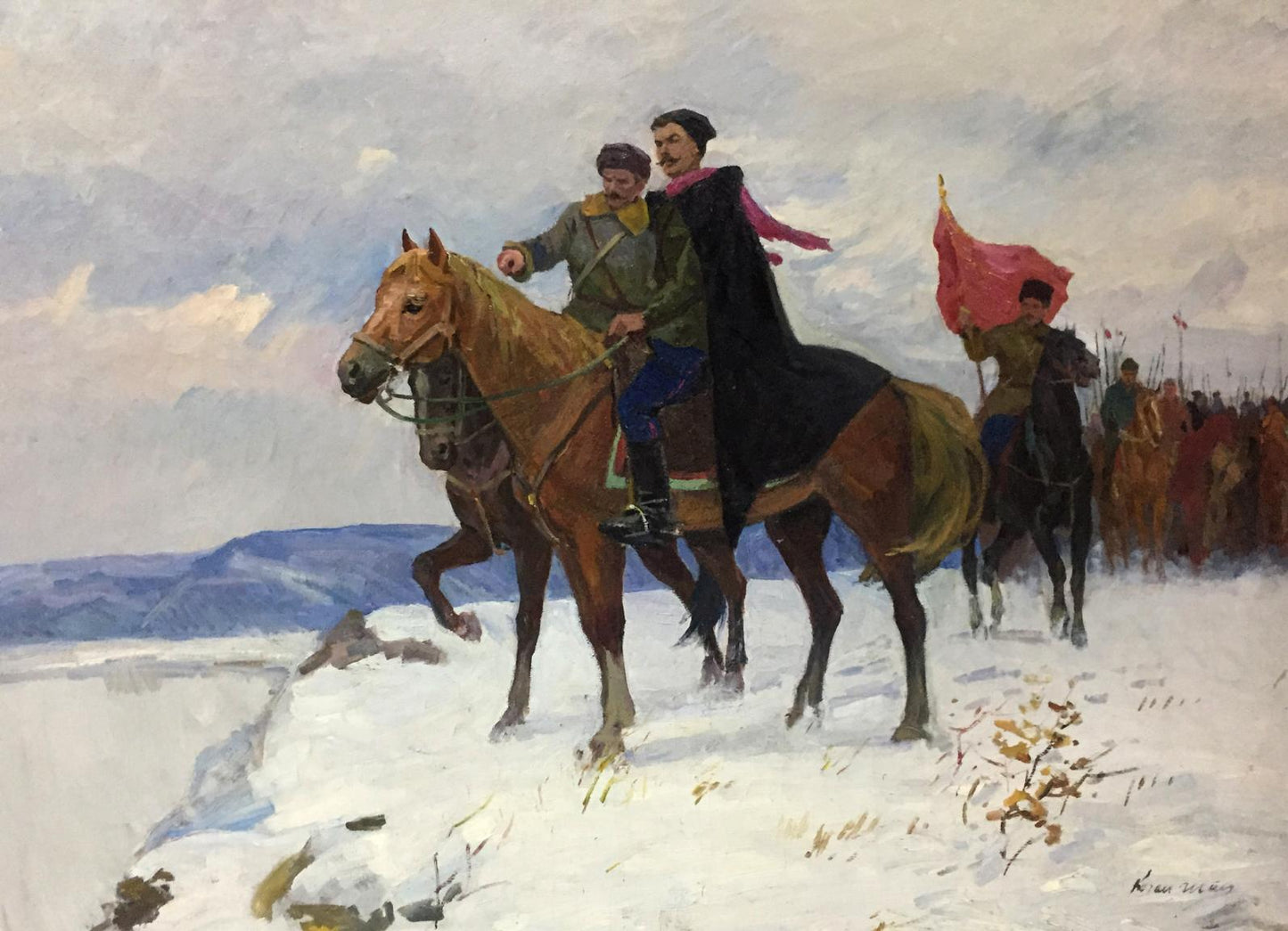 Oil painting by Getmans Kogan-Shats Matviy Borysovych: red flag on mounted soldier