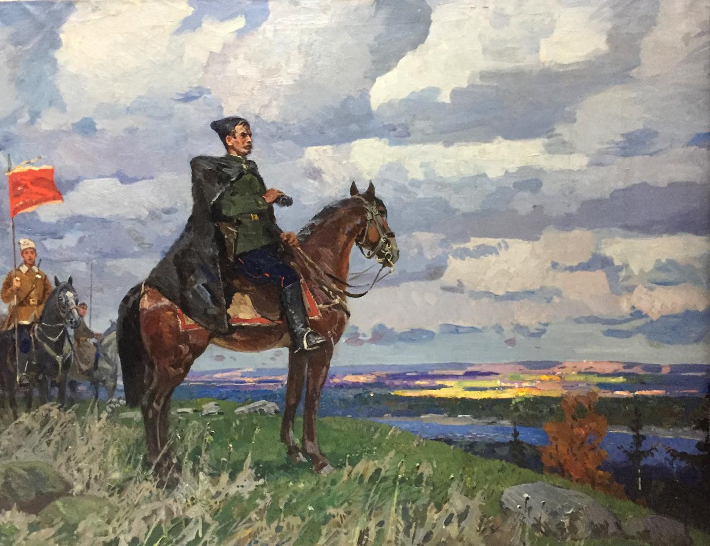 Oil painting of Chapaev by Khodchenko Lev Pavlovich on horseback