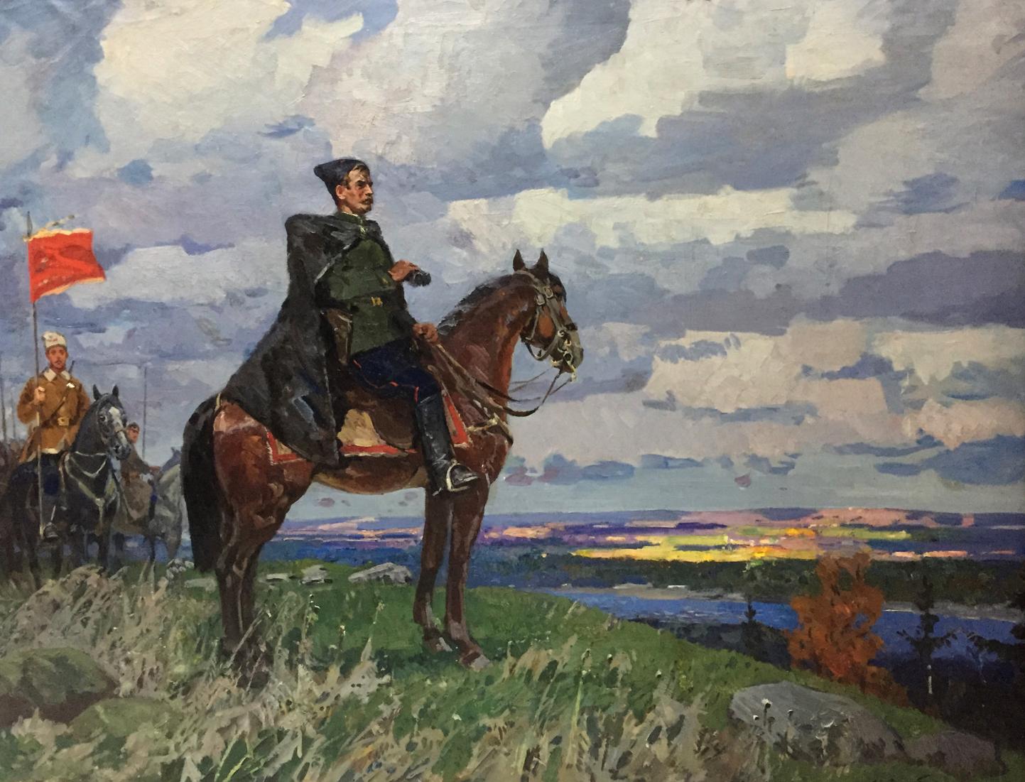 Oil painting of Chapaev by Khodchenko Lev Pavlovich on horseback