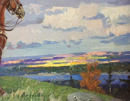 Oil painting Chapaev Khodchenko Lev Pavlovich: impressionist horse head landscape