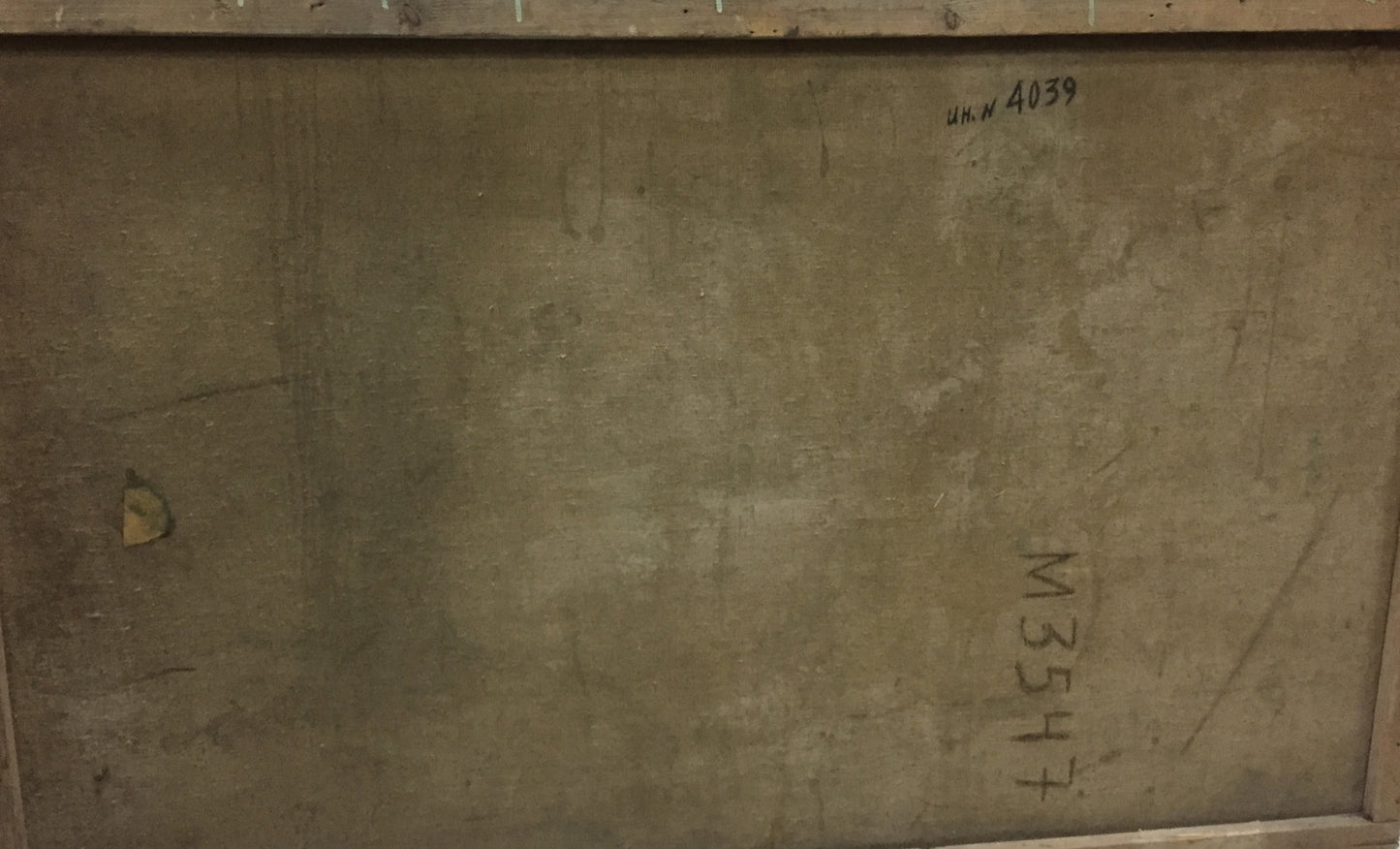 Back of oil painting Family on vacation: gray concrete panel with faint scratches