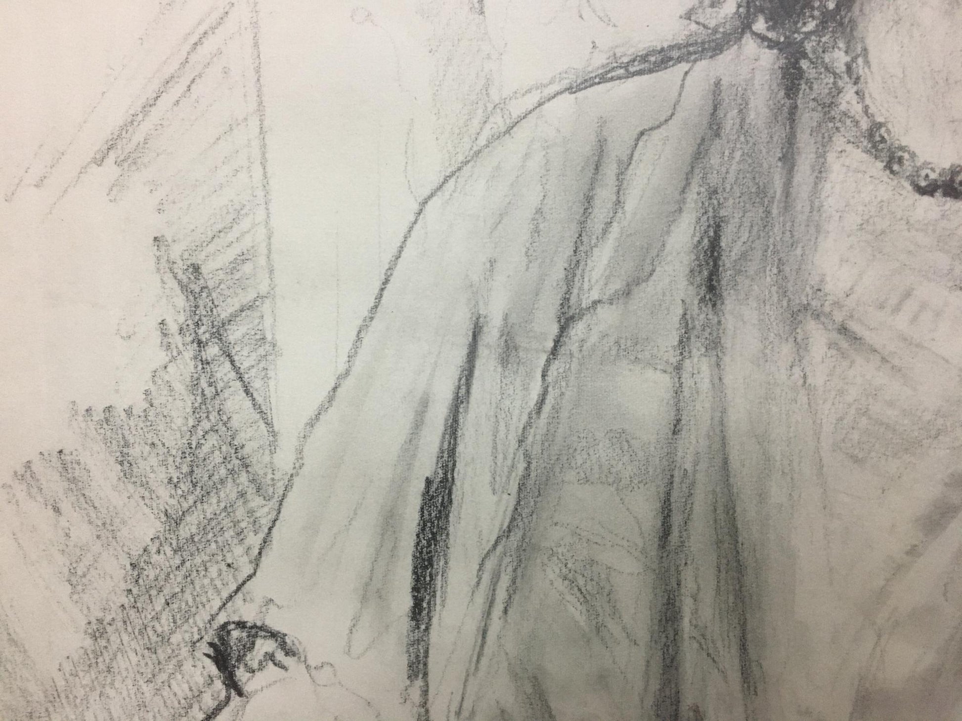 Sketch of flowing draped garment in graphite shading by Shishko Sergey Fedorovich