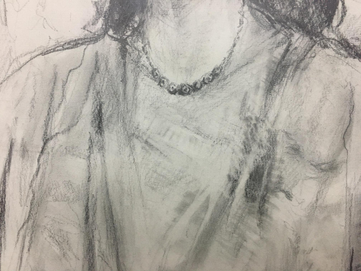 Delicate graphite sketch of beaded necklace in Shishko portrait