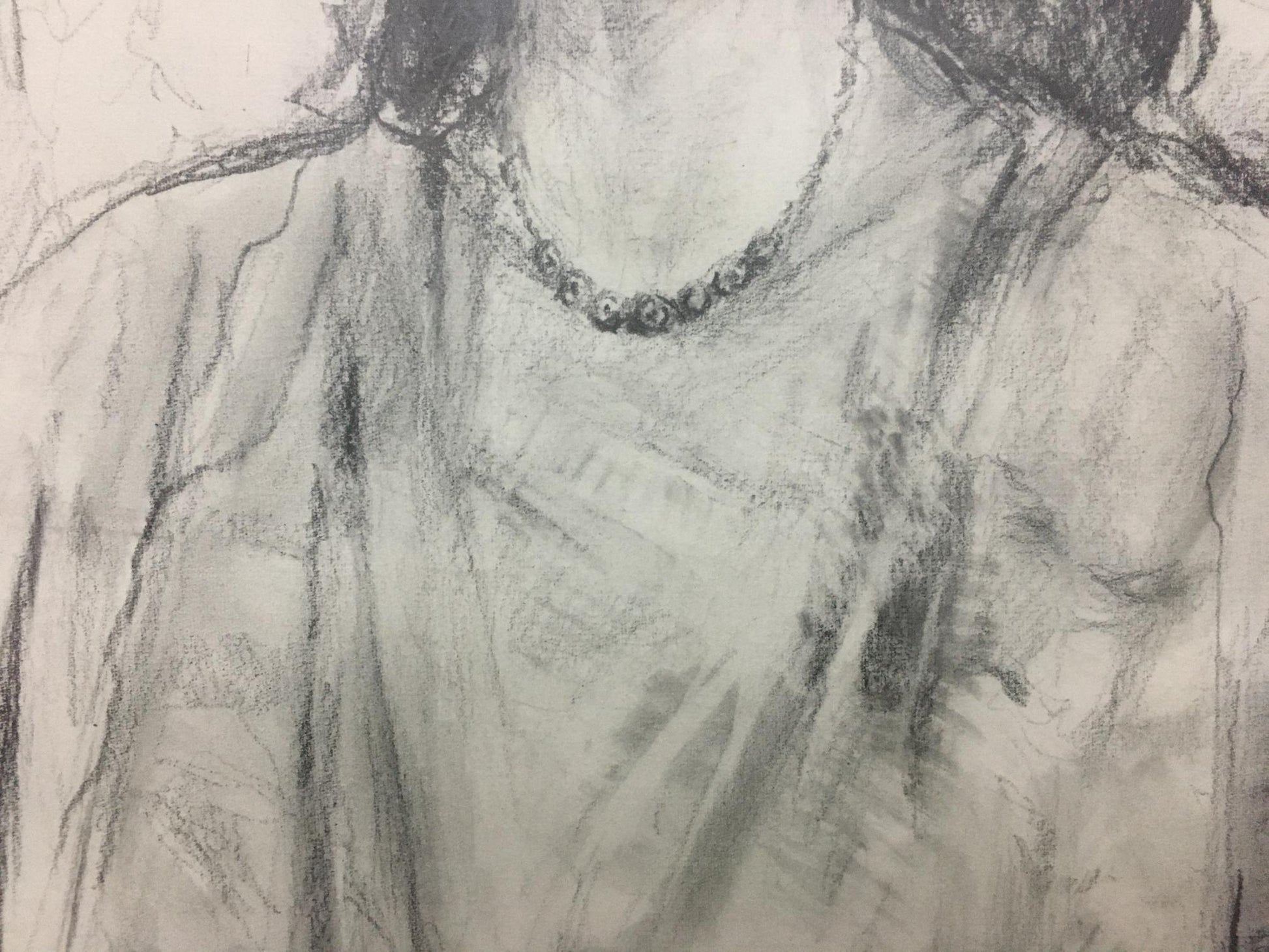 Delicate graphite sketch of beaded necklace in Shishko portrait