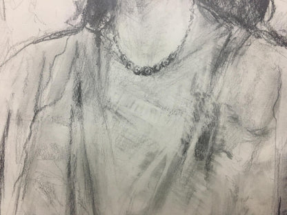 Delicate graphite sketch of beaded necklace in Shishko portrait