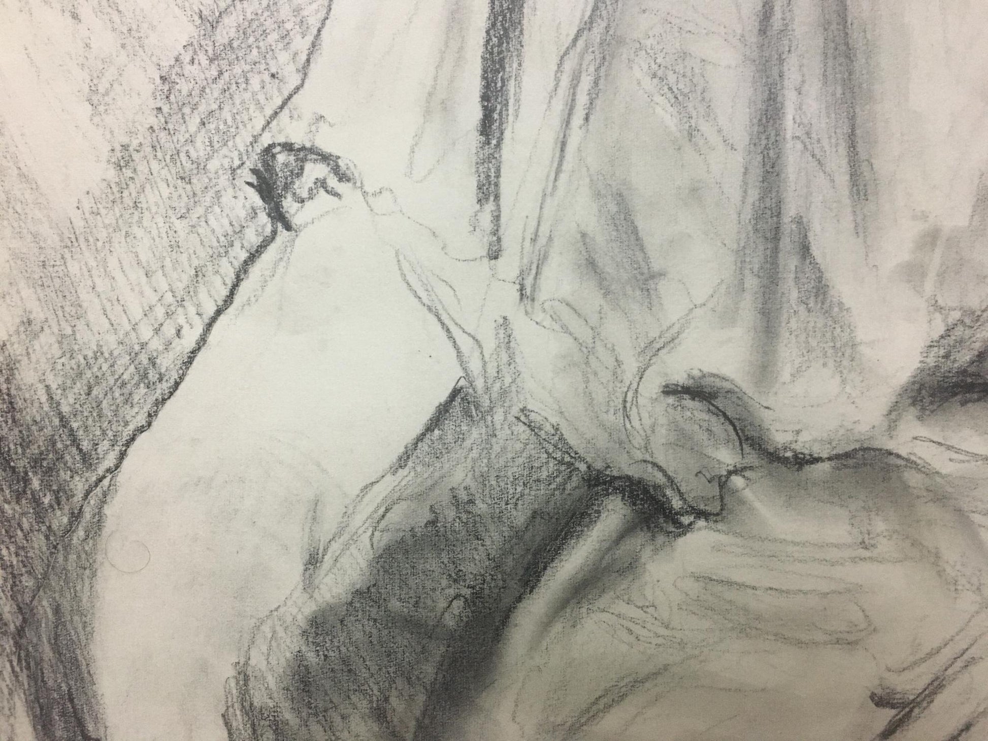Detailed charcoal sketch of draped fabric by Shishko Sergey Fedorovich