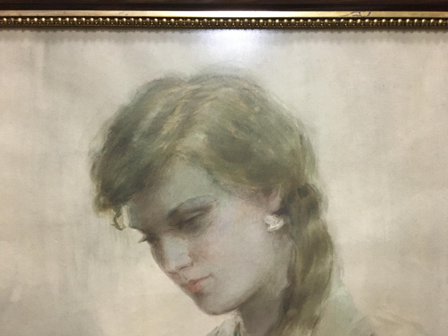 Watercolor portrait of girl by Bernadsky Valentin Danilovich in gold frame