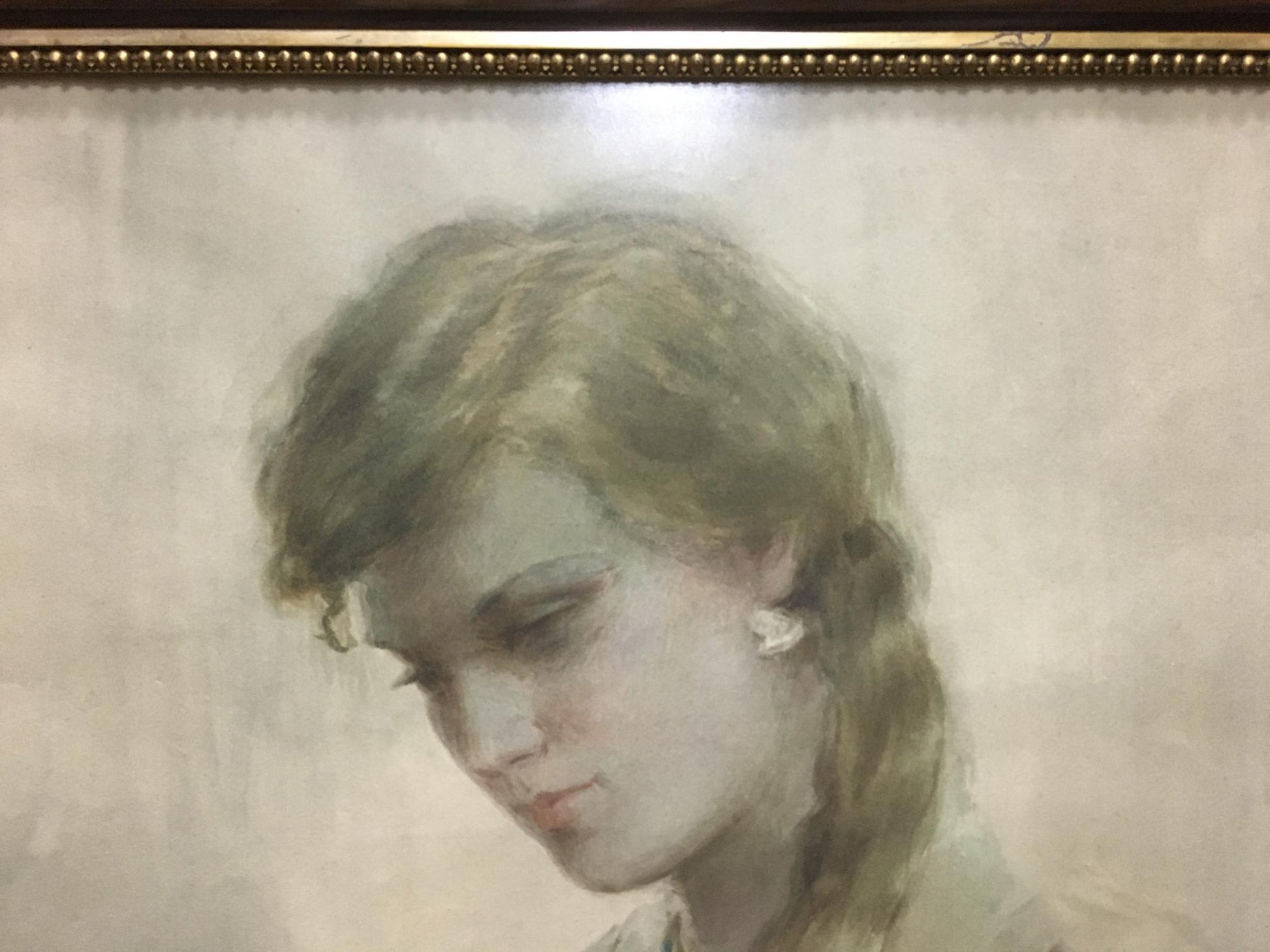Watercolor portrait of girl by Bernadsky Valentin Danilovich in gold frame