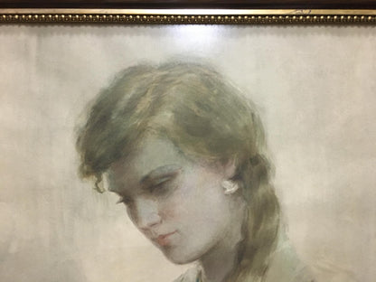 Watercolor portrait of girl by Bernadsky Valentin Danilovich in gold frame