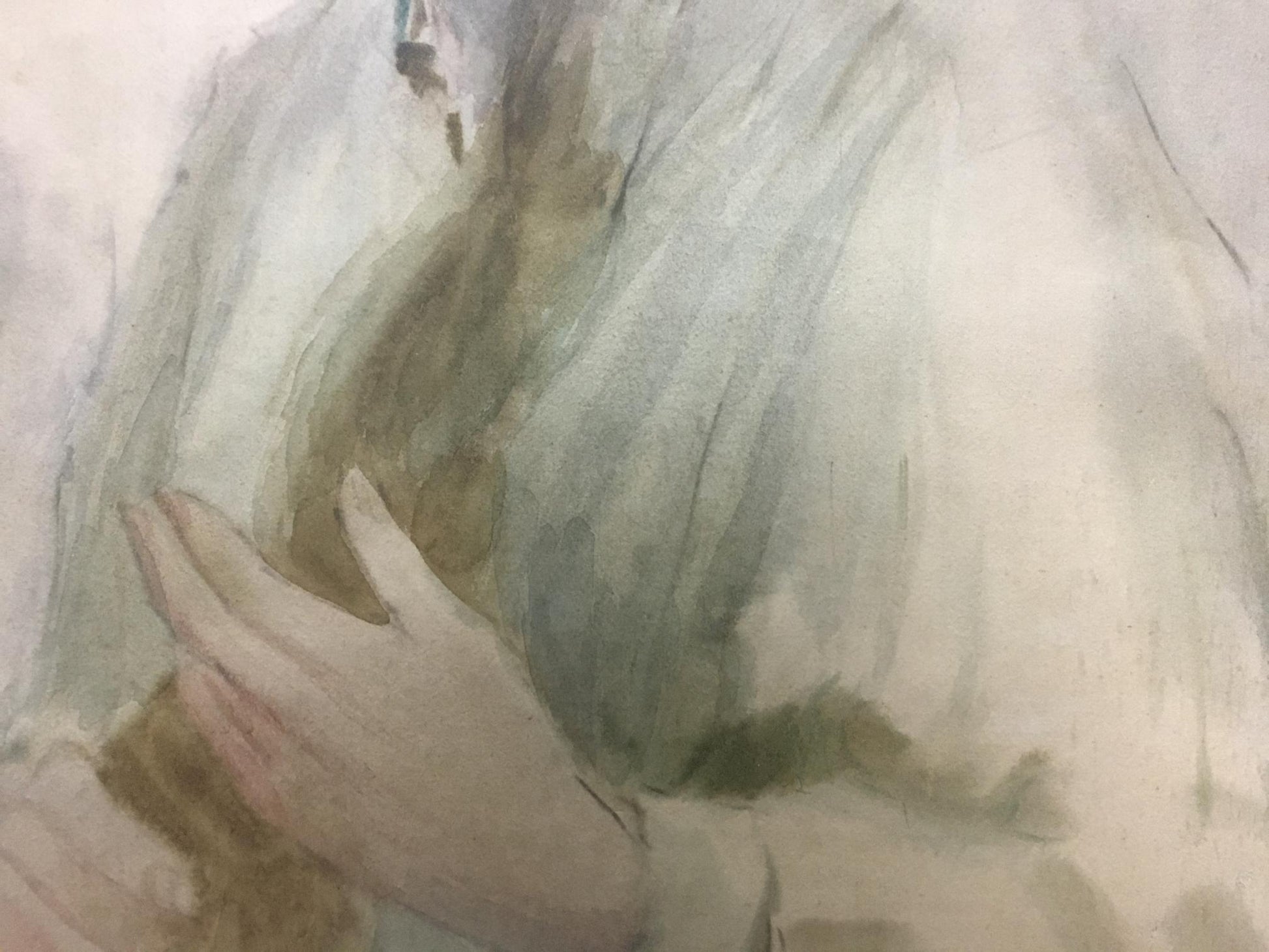 Watercolor portrait of girl by Bernadsky Valentin Danilovich in soft green cream garment