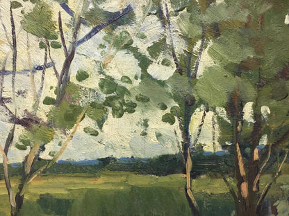 Oil painting In summer Polurezov G.I. sunlit forest with green foliage