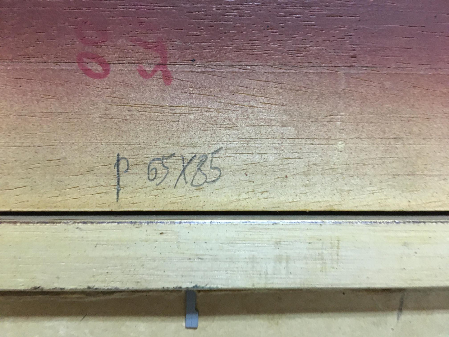 Back of Oil painting In summer Polurezov G.I. wooden panel with grain and notations