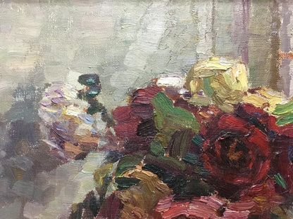 Oil painting of roses by Kurnakov Georgy Vasilievich, vibrant floral still life