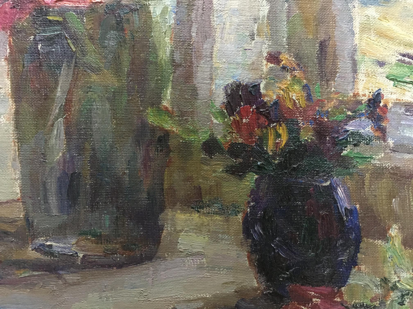 Oil painting of still life roses by Kurnakov Georgy Vasilievich in dark glossy vase