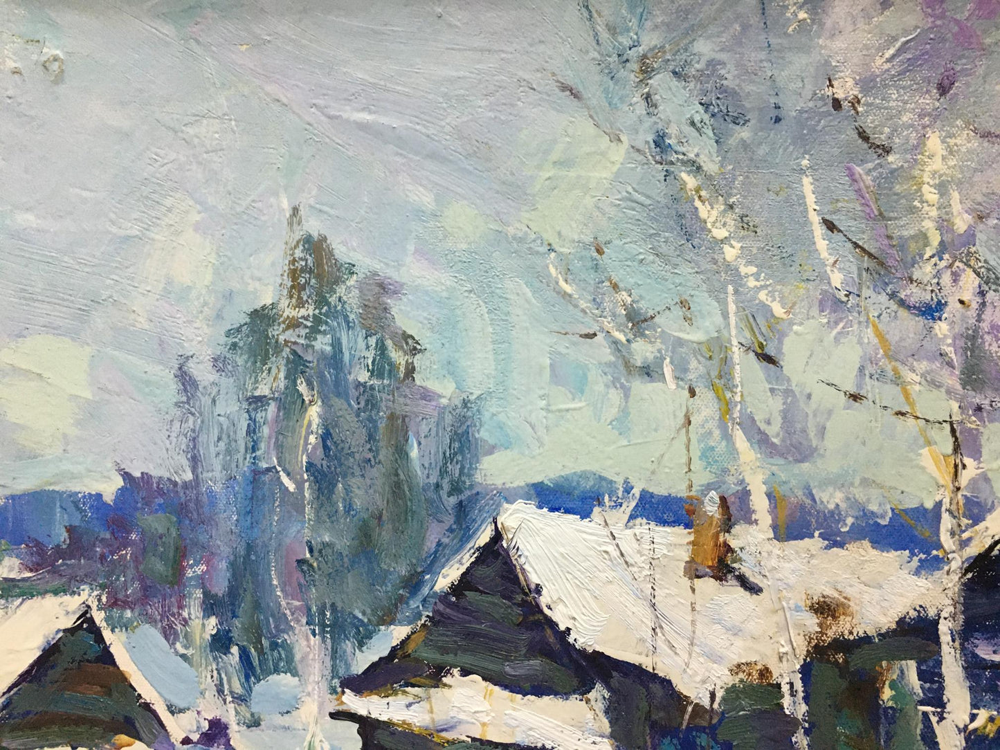 Oil painting of snowy village landscape by Petrov Ivan Semenovich