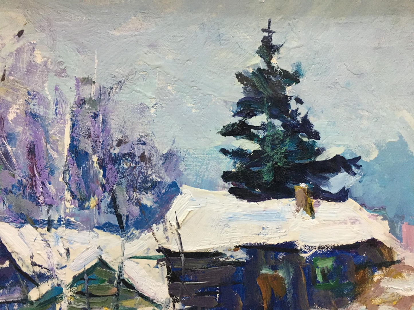 Oil painting Winter landscape by Petrov Ivan Semenovich, snowy village