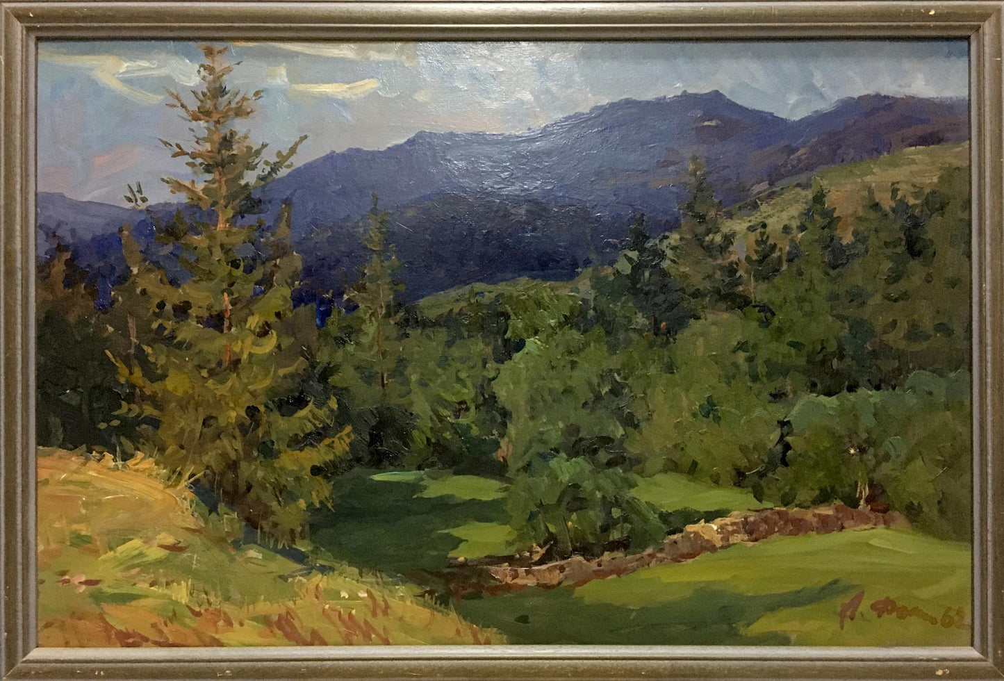 Oil painting Forest landscape by Anatoly Fomin lush green valley
