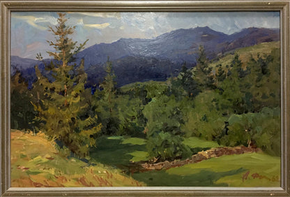 Oil painting Forest landscape by Anatoly Fomin lush green valley
