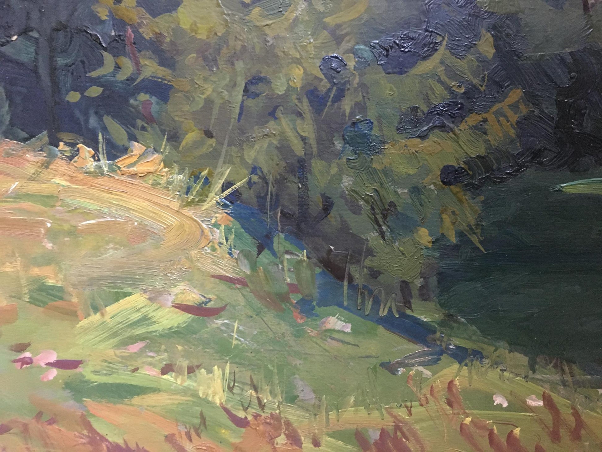 Oil painting Forest landscape by Anatoly Fomin: winding river in lush greenery