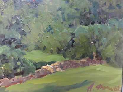 Oil painting Forest landscape by Anatoly Fomin, textured green impressionist view