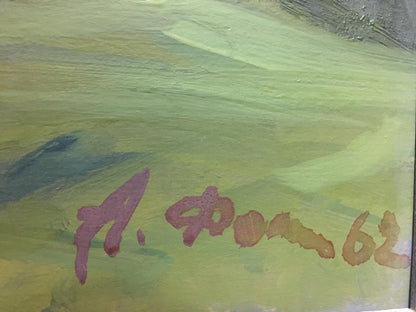 Signed a. reddish-brown signature on back of Anatoly Fomin forest oil painting