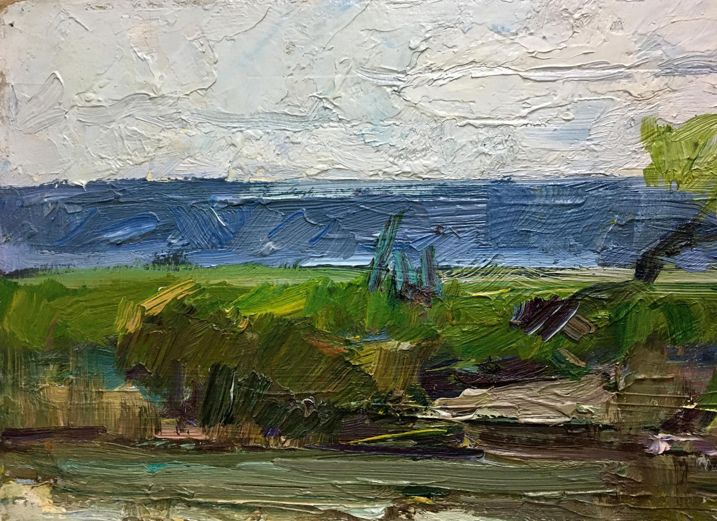 Textured oil painting of river landscape by Zakharov Fedor Zakharovich