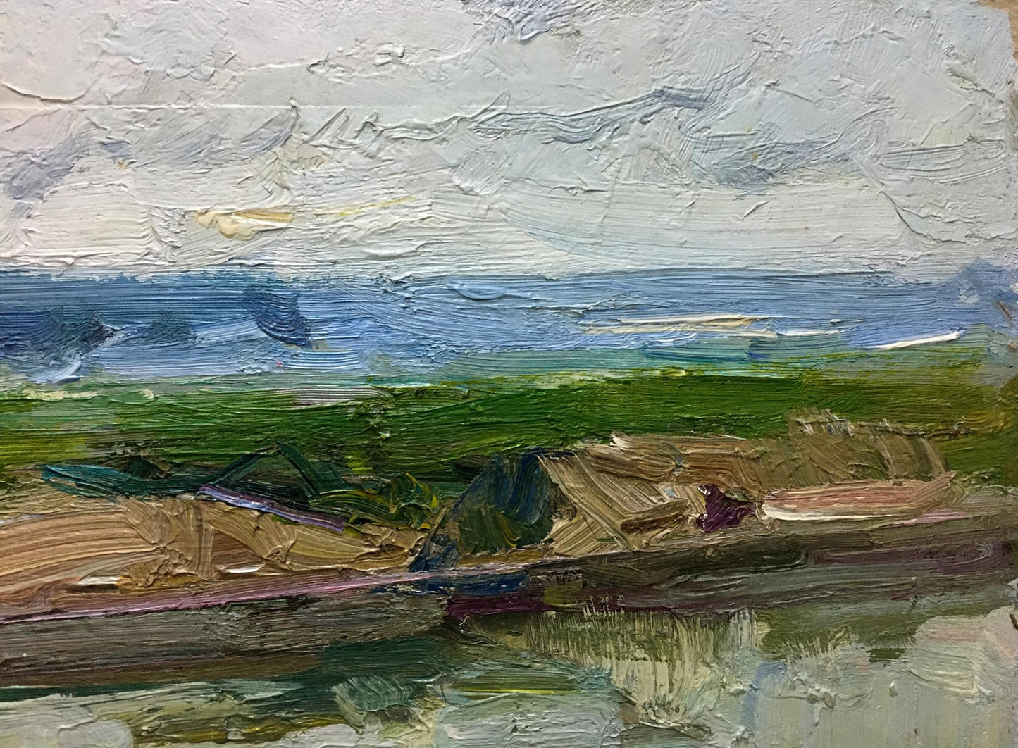 Textured oil painting of river landscape by Zakharov Fedor Zakharovich