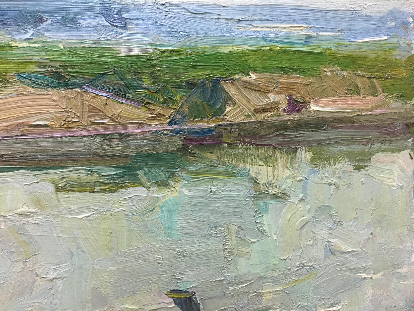 Impasto oil painting of river landscape by Zakharov Fedor Zakharovich