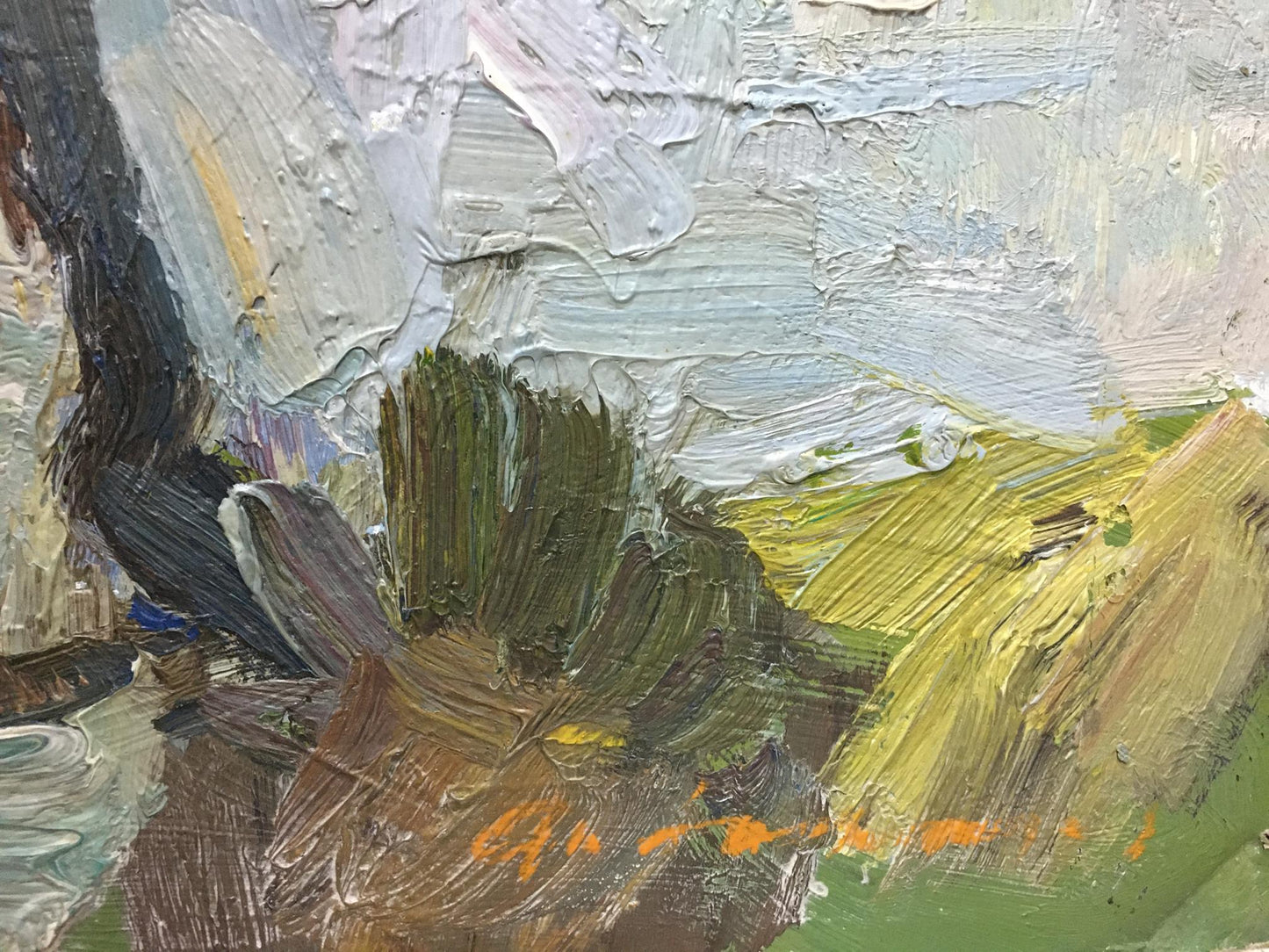 Impasto oil painting of river landscape by Zakharov Fedor Zakharovich