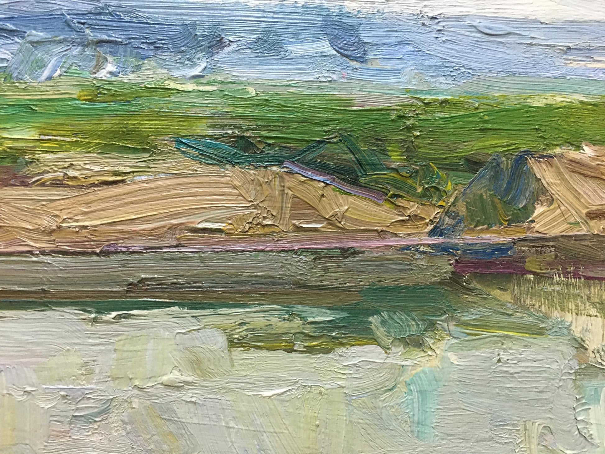 Impasto oil painting of river landscape by Zakharov Fedor Zakharovich