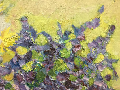 Vibrant oil painting Lilac and daisies by D. Varikutsa with bold floral strokes