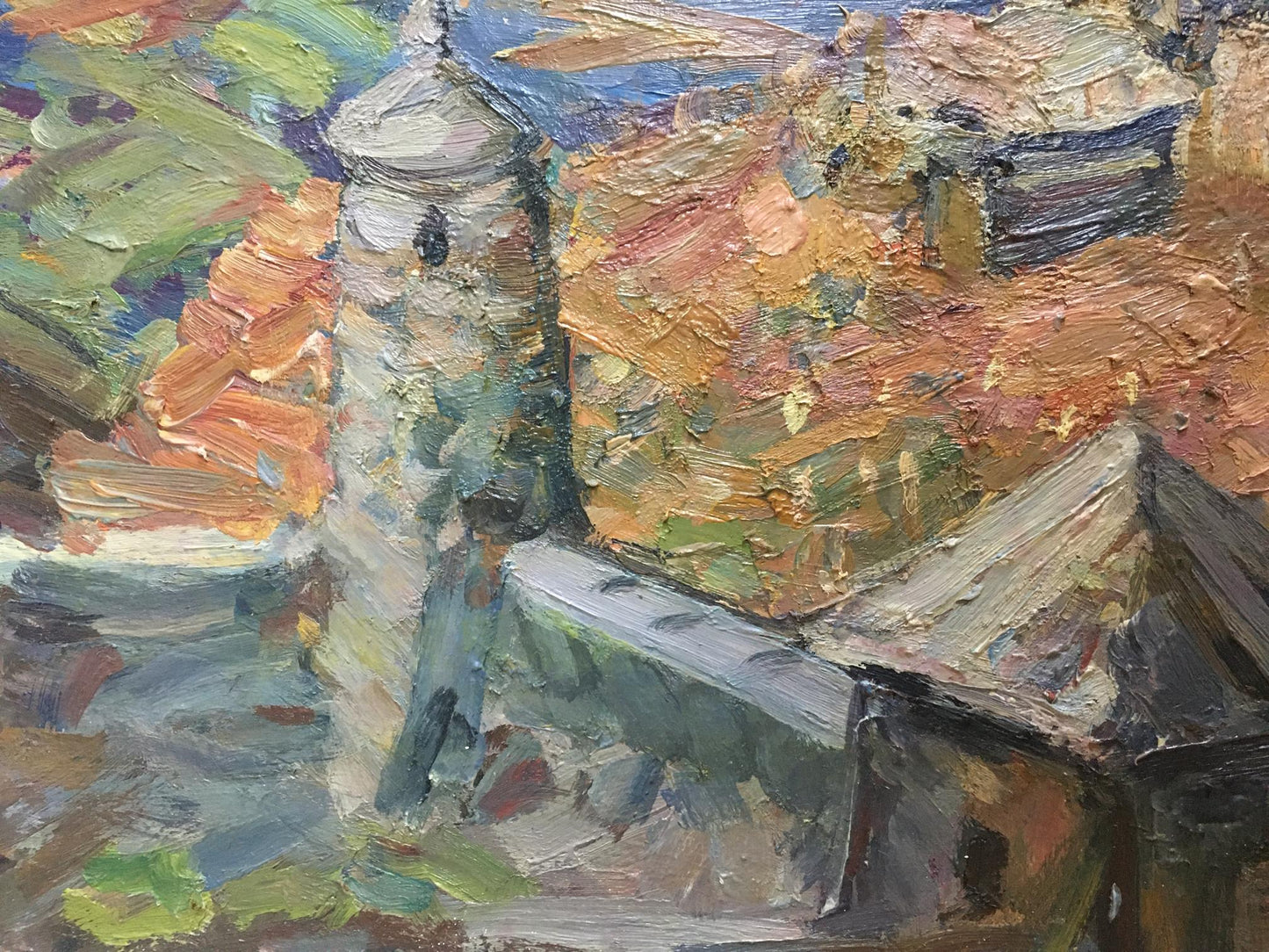 Impasto oil painting by Khodchenko Lev Pavlovich of village city landscape