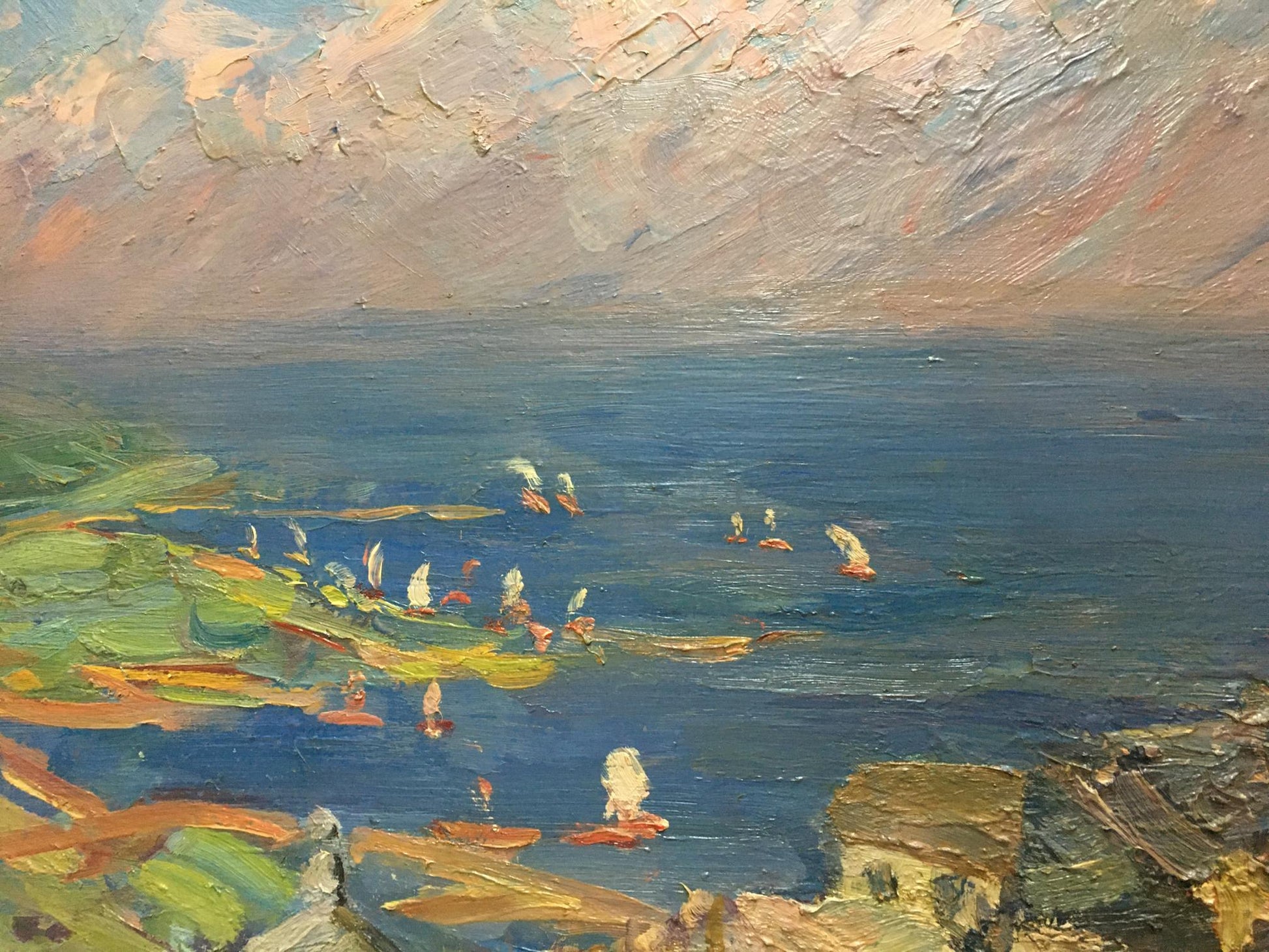 Impressionistic coastal sailboats by Khodchenko Lev Pavlovich