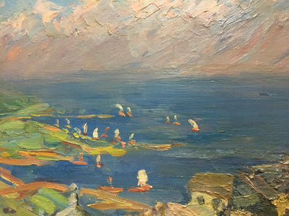 Impressionistic coastal sailboats by Khodchenko Lev Pavlovich