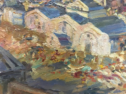 Impressionistic oil painting of coastal village by Khodchenko Lev Pavlovich