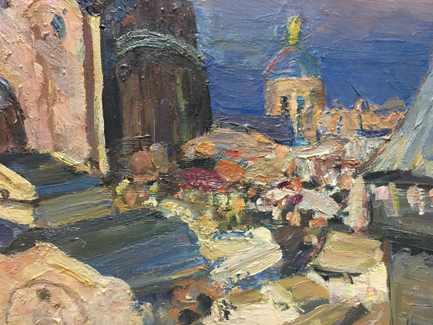 Oil painting by Khodchenko Lev Pavlovich: bustling city street scene