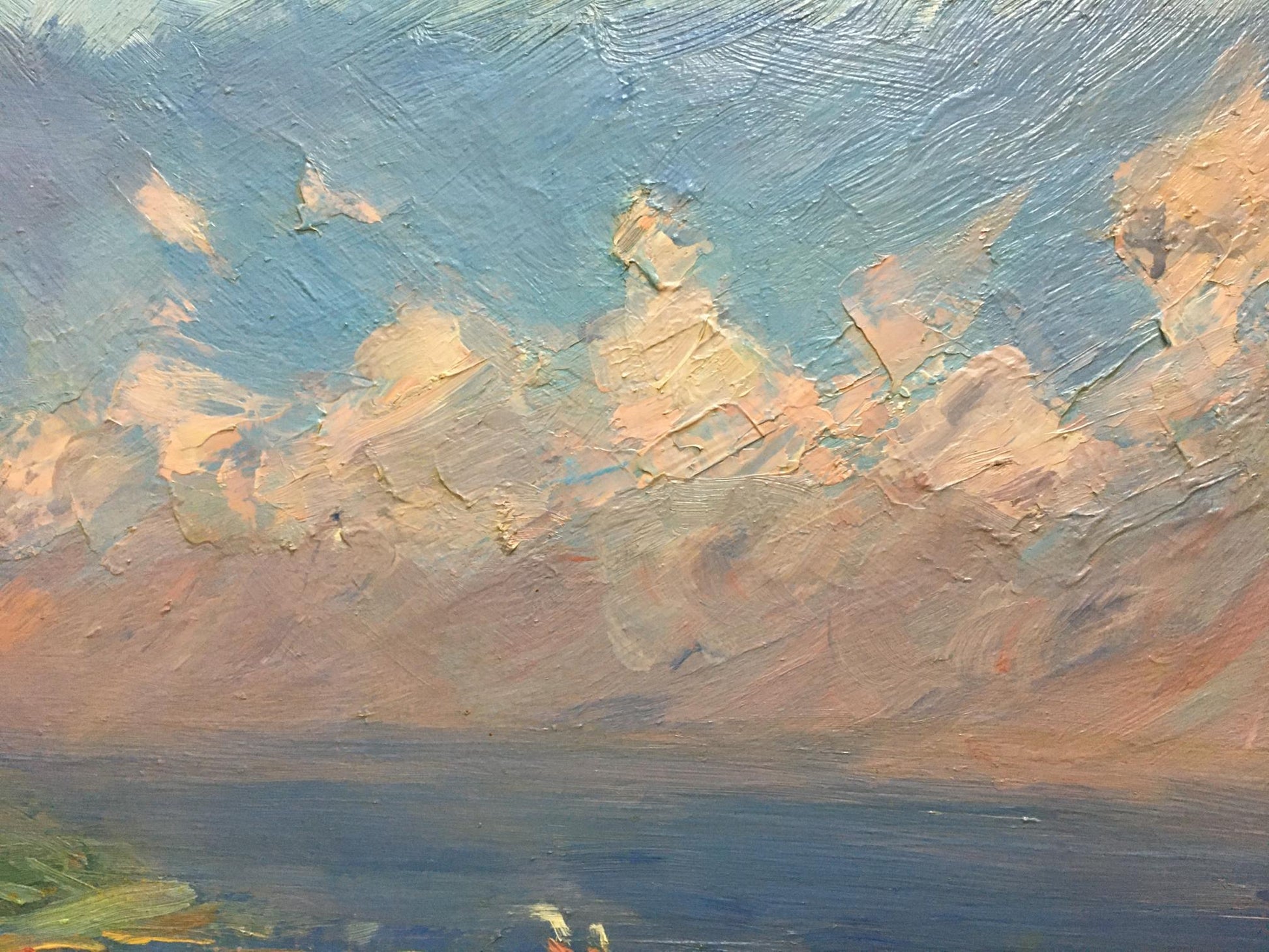 Textured oil painting of city landscape sky by Khodchenko Lev Pavlovich