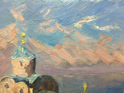 Oil painting by Khodchenko Lev Pavlovich: church with blue gold domes