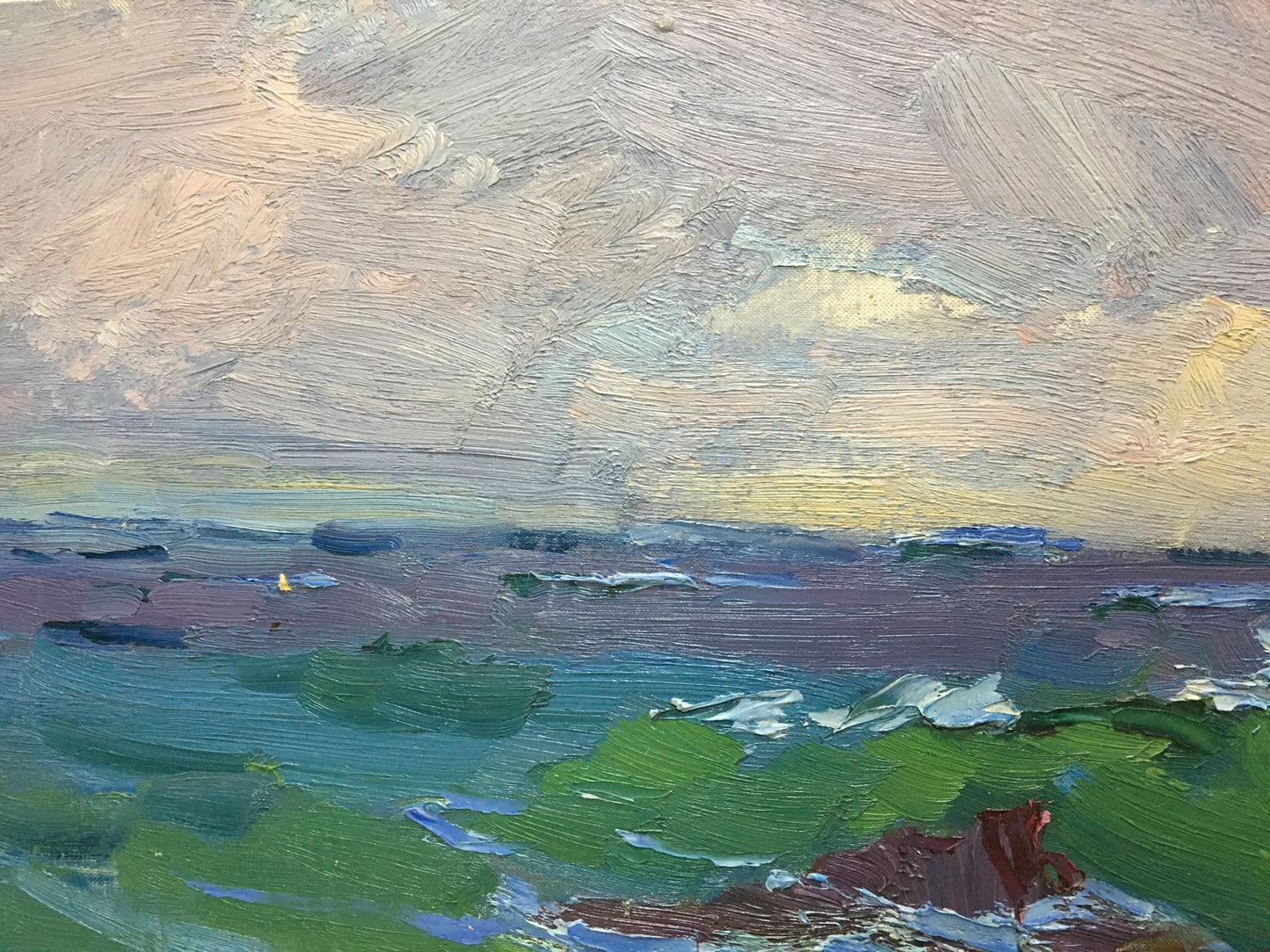 Oil painting Sea by Chegodar Vasily Dmitrievich: vibrant green blue waves coastal scene
