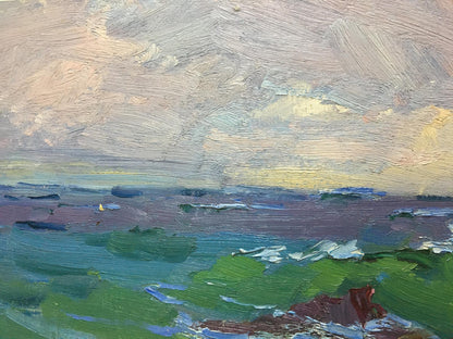Oil painting Sea by Chegodar Vasily Dmitrievich: vibrant green blue waves coastal scene