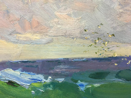 Oil painting Sea by Chegodar Vasily Dmitrievich: pastel skies, green waves, birds