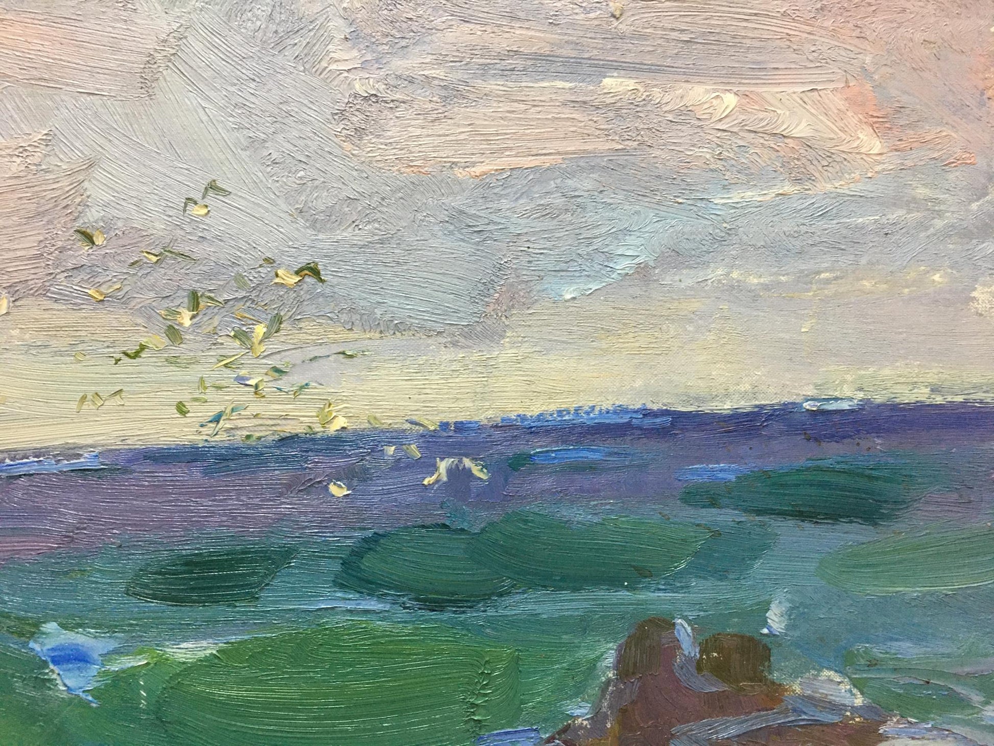 Textured impressionist oil painting by Chegodar Vasily Dmitrievich of serene lake